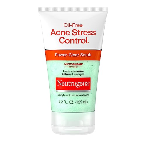 Neutrogena Oil-Free Acne Stress Control Power-Clear Facial Scrub, 2% Salicylic Acid Acne Treatment Medication, Exfoliating Daily Acne Face Scrub for Acne-Prone Skin Care, 4.2 fl. oz