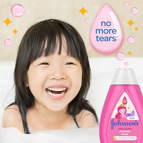 Johnson's Baby Shiny Soft TearFree Kids' Shampoo with Argan Oil Silk Proteins Paraben Sulfate DyeFree Formula Hypoallergenic Gentle for Toddler's Hair, 13.6 Fl Oz