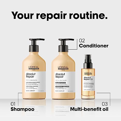 LOreal Professionnel Absolut Repair Conditioner | Protein Hair Treatment | Repairs Damage & Provides Shine | With Quinoa & Proteins | For Dry, Damaged Hair | 16.9 Fl. Oz.