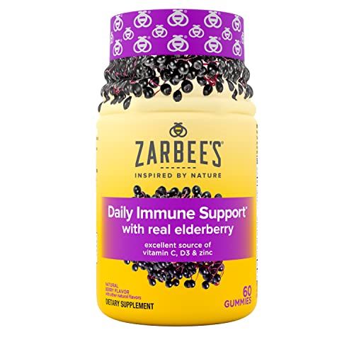 Zarbee's Immune Support Gummies for The Whole Family, Elderberry, Vitamins C, D & Zinc, Natural Berry, 90 Count