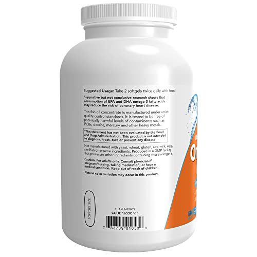 NOW Supplements, Omega-3 180 EPA / 120 DHA, Molecularly Distilled, Cardiovascular Support*, 500 Softgels