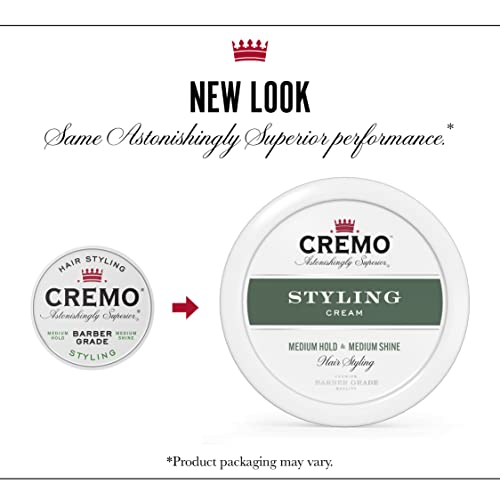 Cremo Premium Barber Grade Hair Styling Cream, Medium Hold, Medium Shine, 4 Oz