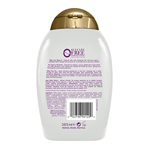 OGX Extra Strength Damage Remedy + Coconut Miracle Oil Shampoo for Dry, Frizzy or Coarse Hair, Hydrating & Flyaway Taming Shampoo, Paraben-Free, Sulfate-Free Surfactants, 13 fl oz