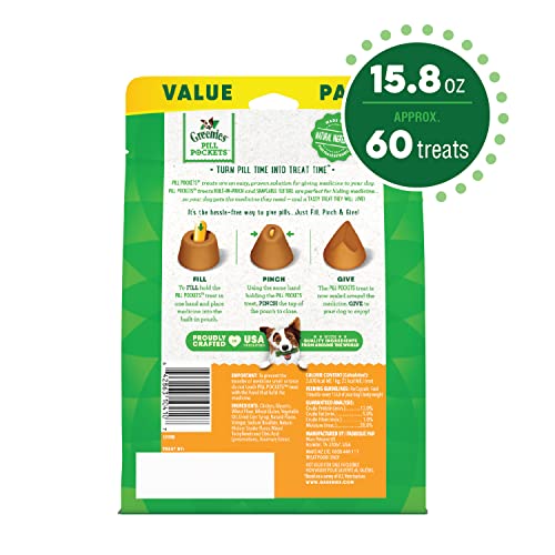 GREENIES PILL POCKETS Capsule Size Natural Dog Treats Chicken Flavor, 15.8 oz. Value Pack (60 Treats)