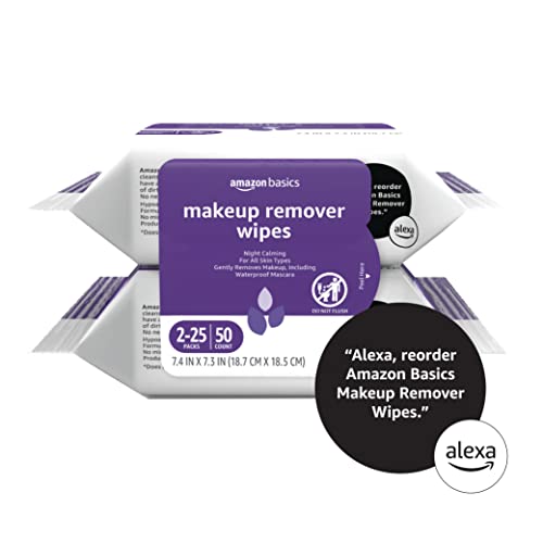 Amazon Basics Make Up Remover Wipes, Original, 150 Count (6 Packs of 25) (Previously Solimo)