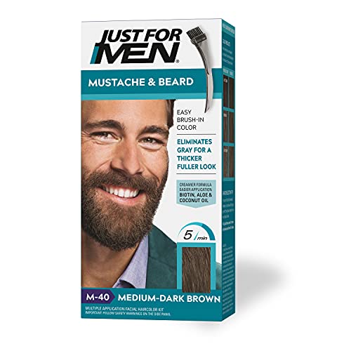 Just For Men Mustache & Beard, Beard Dye for Men with Brush Included for Easy Application, With Biotin Aloe and Coconut Oil for Healthy Facial Hair - Dark Brown, M-45, Pack of 1