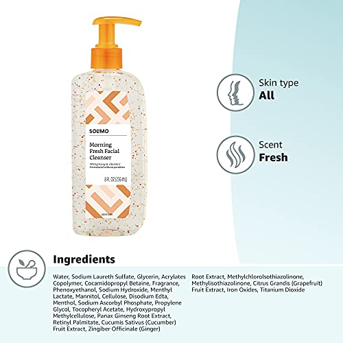 Amazon Brand - Solimo Morning Fresh Facial Cleanser with Ginseng and Vitamin C, 8 fl oz