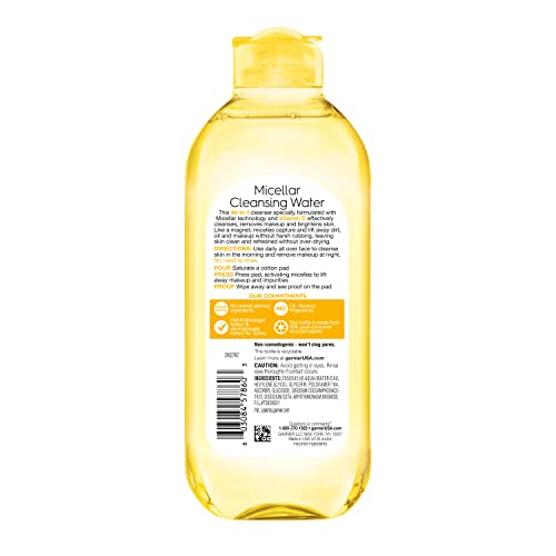 Garnier SkinActive Micellar Water with Vitamin C, Facial Cleanser & Makeup Remover, 13.5 Fl Oz (400mL), 1 Count (Packaging May Vary)