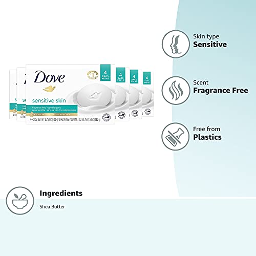 Dove Beauty Bar More Moisturizing Than Bar Soap for Softer Skin, Fragrance Free, Hypoallergenic Sensitive Skin With Gentle Cleanser 3.75 oz 24 Bars