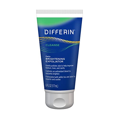 Differin Face Scrub Daily Brightening Exfoliator, Improves Tone and Texture for Acne Prone Skin, Green, 6 Fl Oz (Packaging May Vary)