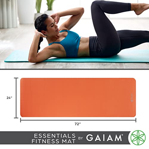 Gaiam Essentials Thick Yoga Mat - Fitness and Exercise Mat with Easy-Cinch Carrier Strap Included - Soft Cushioning and Textured Grip - Multiple Colors Options (Green, 72"L X 24"W X 2/5 Inch Thick)