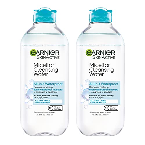 Garnier SkinActive Micellar Water For Waterproof Makeup, Facial Cleanser & Makeup Remover, 13.5 Fl Oz (400mL), 1 Count (Packaging May Vary)