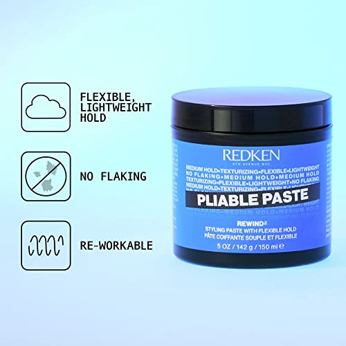 Redken Pliable Paste For Hair Styling with Flexible Hold |Adds Lightweight, Flexible Texture & Moisture | Natural Finish | No Flaking | Medium Hold Control | For All Hair Types | 5 Oz