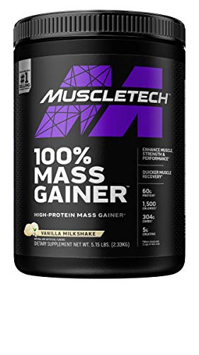 Mass Gainer MuscleTech 100% Mass Gainer Protein Powder Protein Powder for Muscle Gain Whey Protein + Muscle Builder Creatine Supplements Vanilla, 5.15 Pound (Pack of 1)