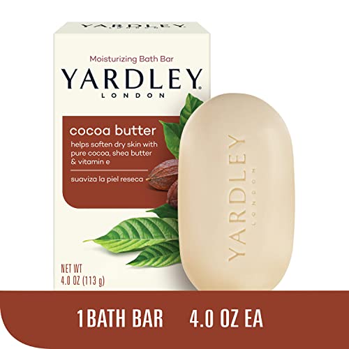 Yardley London Moisturizing Bath Soap Bar Shea Cocoa Butter, Helps Soften Dry Skin with Pure Cocoa and Vitamin E, (4.0 oz, 1)