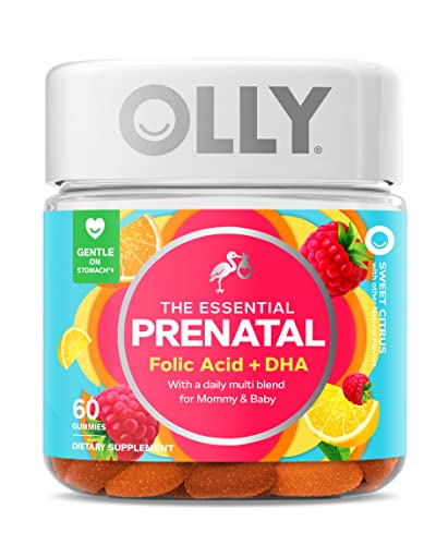 OLLY Prenatal Multivitamin Gummy, Supports Healthy Growth and Brain Development, Folic Acid, Vitamin D, Omega 3 DHA, Chewable Supplement, Citrus Berry Flavor, 40-Day Supply - 80 Count Pouch