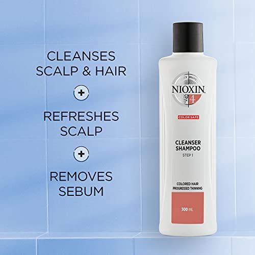 Nioxin System 4 Scalp Cleansing Shampoo with Peppermint Oil, Treats Dry and Sensitive Scalp, Dandruff Relief and Anti-Hair Breakage, For Color Treated Hair with Progressed Thinning, 16.9 fl oz