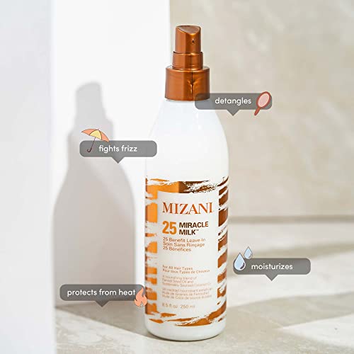 Mizani 25 Benefit Miracle Milk Leave in Conditioner | Heat Protectant and Detangler Spray| Formulated with Coconut Oil | For Frizzy & Curly Hair | 8.5 fl oz