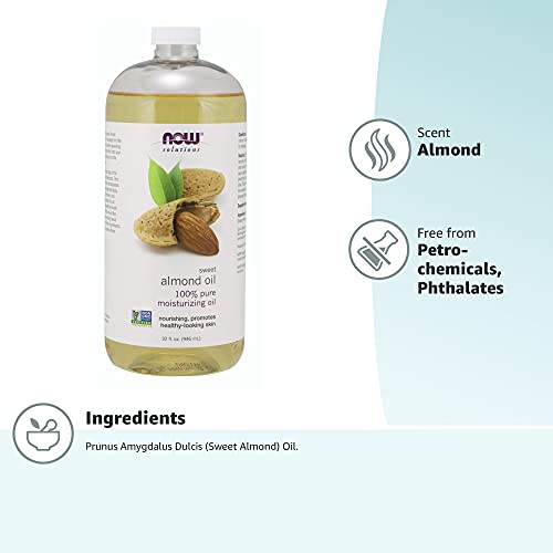 NOW Solutions, Sweet Almond Oil, 100% Pure Moisturizing Oil, Promotes Healthy-Looking Skin, Unscented Oil, 32-Ounce