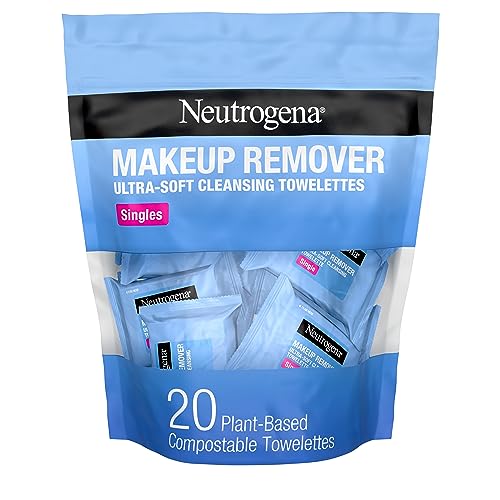 Neutrogena Fragrance-Free Makeup Remover Cleansing Towelette Singles, Individually-Wrapped Daily Face Wipes to Remove Dirt, Oil, Makeup & Waterproof Mascara for Travel & On-the-Go, 20 ct (Pack of 6)