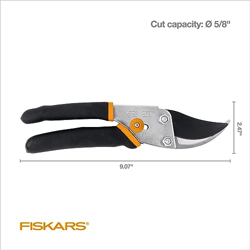 Fiskars Bypass Pruning Shears 5/8” Garden Clippers - Plant Cutting Scissors with Sharp Precision-Ground Steel Blade