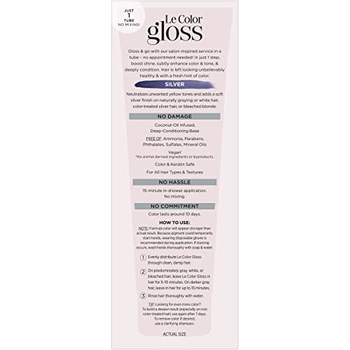 L’Oréal Paris Le Color Gloss One Step Toning Gloss, In-Shower Hair Toner with Deep Conditioning Treatment Formula for Gray Hair, Silver White, 1 Kit, 32.626 cubic_inches