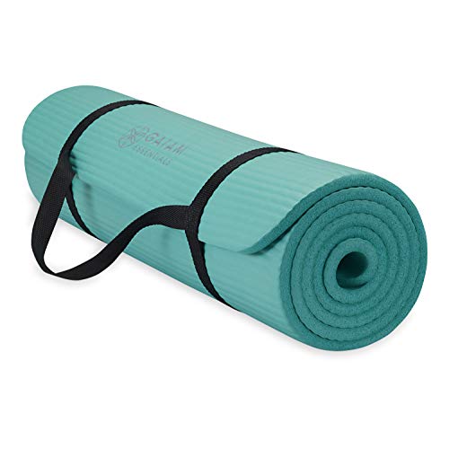 Gaiam Essentials Thick Yoga Mat - Fitness and Exercise Mat with Easy-Cinch Carrier Strap Included - Soft Cushioning and Textured Grip - Multiple Colors Options (Green, 72"L X 24"W X 2/5 Inch Thick)