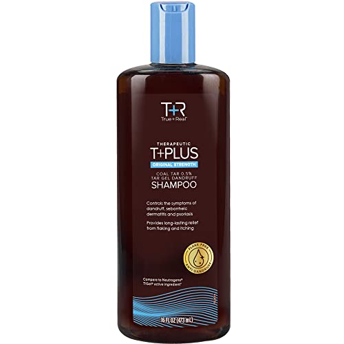 True+Real Therapeutic Plus Tar Gel Anti-Dandruff Shampoo Original Strength 0.5% Coal Tar, 16 Fl Oz, Pack of 2