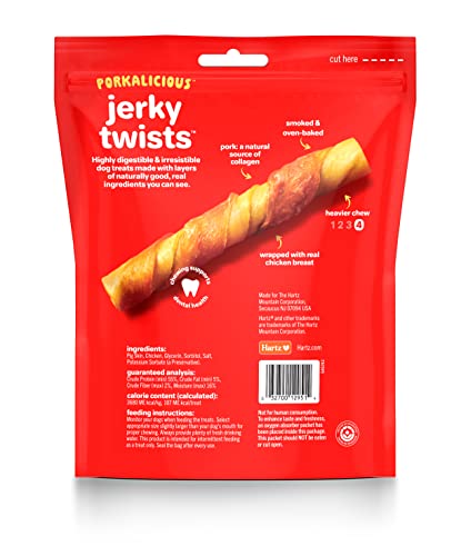 Hartz Oinkies Porkalicious Smoked Pig Skin Chicken Jerky Twists Dog Treats, 32 Count