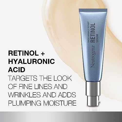 Neutrogena Rapid Wrinkle Repair Retinol Anti-Wrinkle Face Serum with Hyaluronic Acid, Daily Anti-Aging Facial Serum for Fine Lines & Wrinkles, Mineral Oil- & Dye-Free, 1 fl. oz