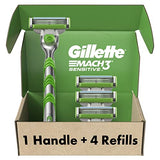 Gillette Mach3 Sensitive Razors for Men, 1 Razor, 5 Razor Blade Refills, Designed for Sensitive Skin