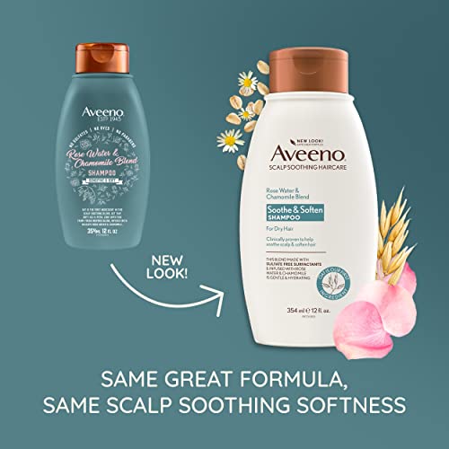 Aveeno Rose Water & Chamomile Blend Sulfate-Free Conditioner with Colloidal Oat for Dry Sensitive Scalp, Gentle Cleansing Conditioner for Fine, Fragile Hair, Paraben & Dye-Free, 12 Fl Oz