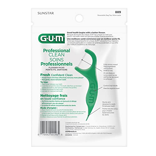 GUM - 70942302395 Professional Clean Flossers Extra Strong Flosser Pick, Fresh Mint, 90 Count (Pack of 6)