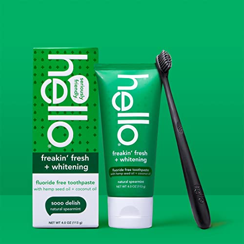 Hello Freakin Fresh Whitening Toothpaste, Fluoride Free Hemp Toothpaste with Farm Grown Mint and Coconut Oil, Vegan, No Peroxide, No Fluoride, No Dyes, Gluten Free, BPA Free, 2 Pack, 4 OZ Tubes