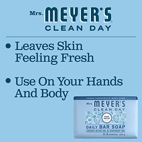 MRS. MEYERS CLEAN DAY Bar Soap, Use as Body Wash or Hand Soap, Made with Essential Oils, Rain Water, 5.3 oz, 1 Bar