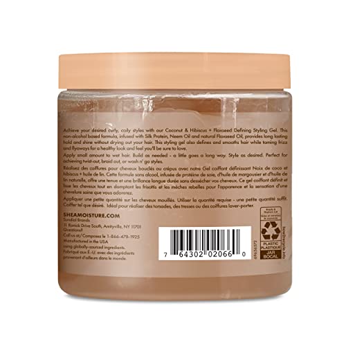 SheaMoisture Defining Styling Gel For Thick, Curly Hair Coconut and Hibiscus Paraben-Free Frizz Control Styling Gel 15 oz