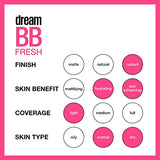 Maybelline New York Dream Fresh Skin Hydrating BB cream, 8-in-1 Skin Perfecting Beauty Balm with Broad Spectrum SPF 30, Sheer Tint Coverage, Oil-Free, Light, 1 Fl Oz