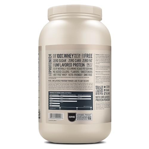 Isopure Unflavored Protein, Whey Isolate, 25g Protein, Zero Carb & Keto Friendly, 2 Ingredients, 16 Servings, 1 Pound (Packaging May Vary)