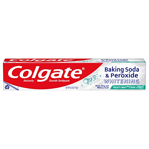 Colgate Baking Soda and Peroxide Toothpaste, Whitening Brisk Mint Flavor, Whitens Teeth, Fights Cavities and Removes Surface Stains for Whiter Teeth, 6 Oz Tube, 2 Pack