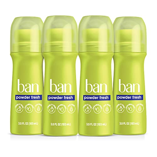 Ban Powder Fresh 24-hour Invisible Antiperspirant, Roll-on Deodorant for Women and Men, Underarm Wetness Protection, with Odor-fighting Ingredients, 3.5 Fl Oz (Pack of 4)