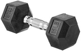 Amazon Basics Rubber Encased Exercise & Fitness Hex Dumbbell, Hand Weight for Strength Training, 35 Pounds, Black & Silver, 13.3x6.1x5.3"