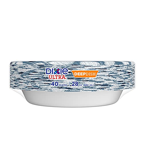 Dixie Ultra Deep Dish Paper Plates, 9 9/16 inch Dinner Size Printed Disposable Plates, 40 Count (1 Pack of 40 Plates)