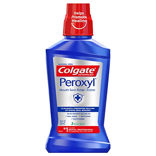 Colgate Peroxyl Antiseptic Mouthwash and Mouth Sore Rinse, 1.5% Hydrogen Peroxide, Mild Mint - 500ml, 16.9 Fluid Ounces