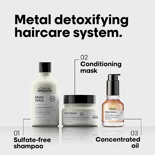 L’Oréal Professionnel Metal Detox Shampoo, Protects Color-Treated Hair From Damage and Breakage, For Smooth, Strong & Shiny Looking Hair, Rich & Creamy Texture, Serie Expert, 300 ml