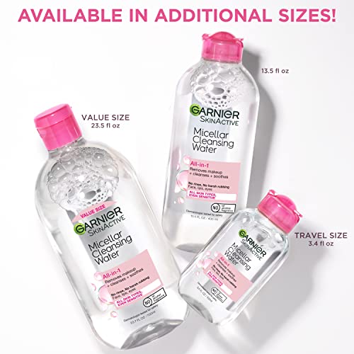 Garnier SkinActive Micellar Water for All Skin Types, Facial Cleanser & Makeup Remover, 13.5 Fl Oz (400mL), 2 Count (Packaging May Vary)