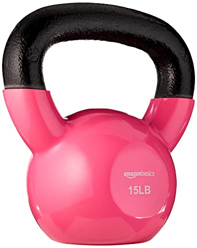 Amazon Basics Vinyl Coated Cast Iron Kettlebell, 15-Pound, Pink