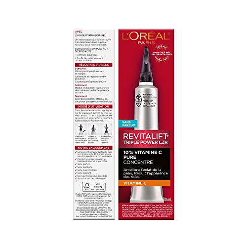 LOreal Paris Revitalift 10% Pure Vitamin C Face Serum, Brighter Skin, Reduced Wrinkles, Fragrance Free 1 0z.