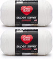 Red Heart Super Saver Jumbo White Yarn - 2 Pack of 396g/14oz - Acrylic - 4 Medium (Worsted) - 744 Yards - Knitting/Crochet