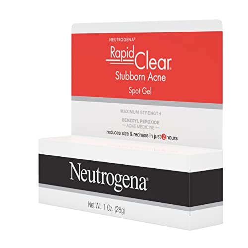 Neutrogena Rapid Clear Stubborn Acne Spot Treatment Gel with Maximum Strength 10% Benzoyl Peroxide Acne Treatment Medication, Pimple Cream for Acne Prone Skin Care, 1 oz