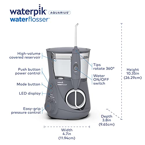 Waterpik Aquarius Water Flosser Professional For Teeth, Gums, Braces, Dental Care, Electric Power With 10 Settings, 7 Tips For Multiple Users And Needs, ADA Accepted, Gray WP-667CD